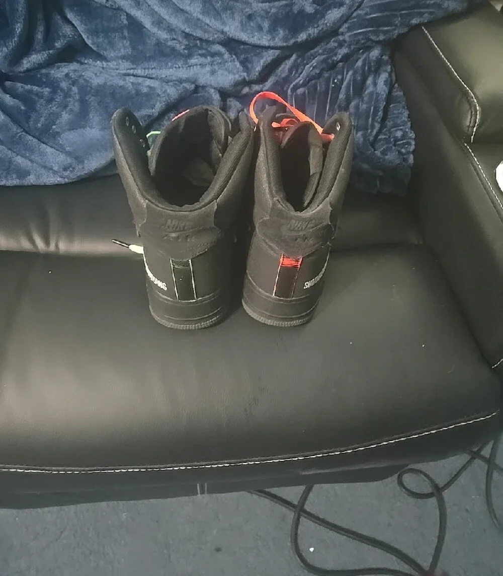 Mens Black High-Top Sneakers with Neon Orange & Neon Green Accents